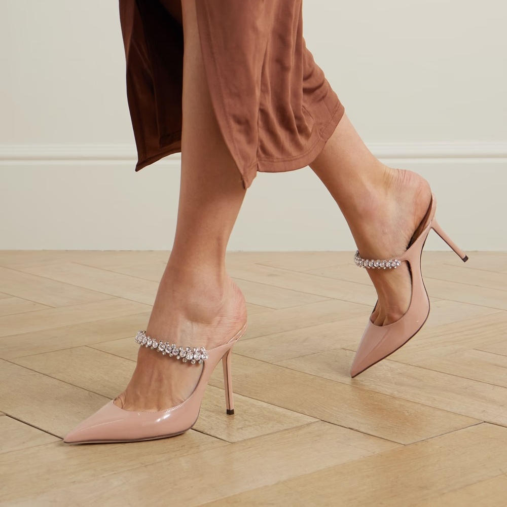 Jimmy Choo Beige Mules with Crystal Strap